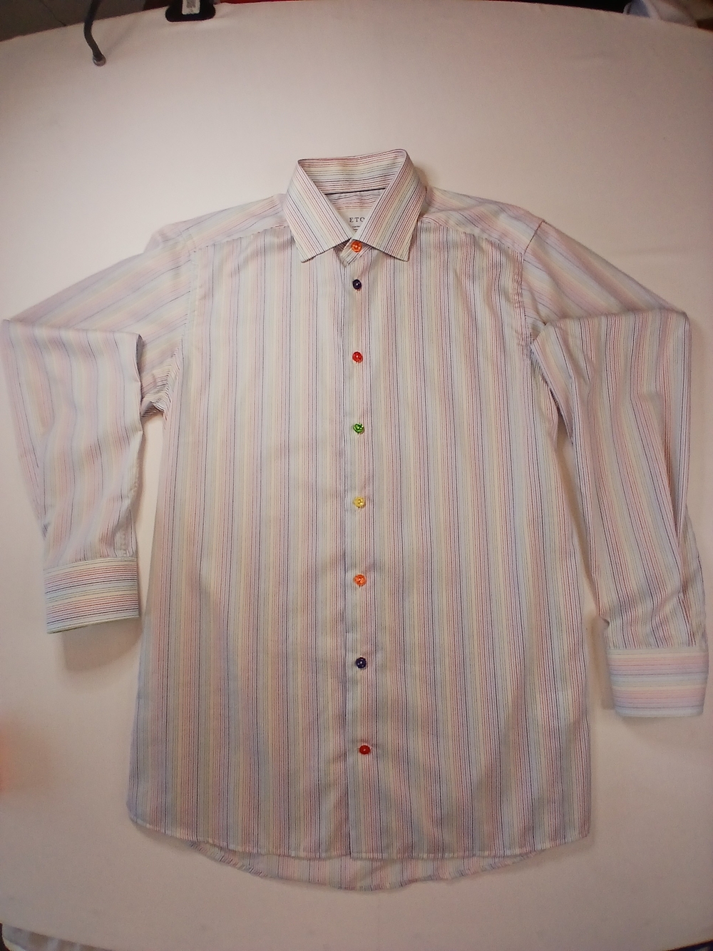 Authentic Eton Contemporary Multi-Stripe Dress Shirt With Multi-color Buttons